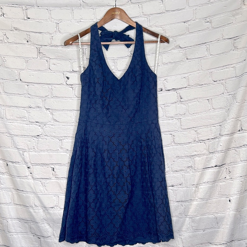 Lilly Pulitzer Blue Eyelet Halter-Style Dress Size 8 Excellent Condition
